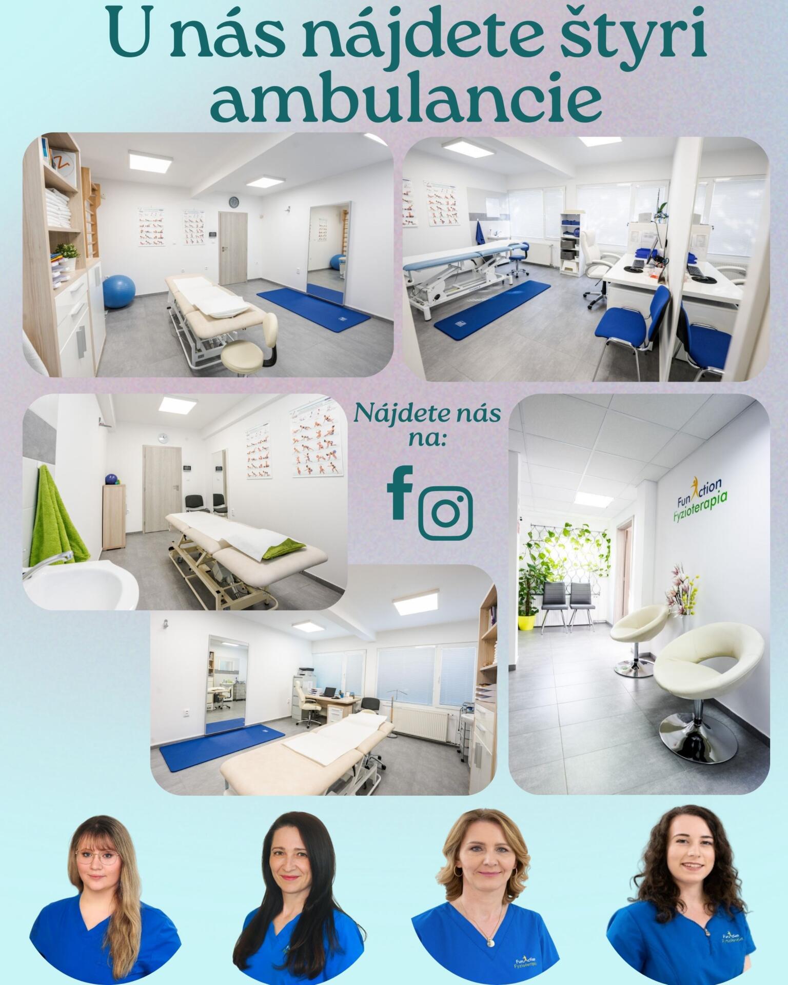 💙 4 fyzioterapeutky. Jeden spoločný cieľ – pomôcť Vám k lepšiemu pohybu a životu bez obmedzení.

Vo Funaction Fyzioterapia sme tím 4 fyzioterapeutiek a každá z nás prináša do terapie svoje skúsenosti, odborné vzdelanie a trochu iné zameranie.

🩺 Všetky sa venujeme problémom pohybového aparátu – bolestiam chrbtice a kĺbov, svalovým dysbalanciám, poúrazovým a pooperačným stavom či ďalším funkčným ťažkostiam.

💙 Tri z nás sa venujú aj fyzioterapii jazvy a panvového dna mužov aj žien – ako aj jeho manuálnemu ošetreniu. 

🏃‍♀️ Jedna z nás sa navyše intenzívnejšie venuje športovcom – športovým zraneniam, preťaženiu, návratu k športu a prevencii opakovaných problémov.

👣 Súčasťou našej práce je aj diagnostika chodidiel, podoskopické vyšetrenie a individuálna korekcia, práca s jazvami a adhéziami, neurologické vyšetrenie či fyzioterapia detí a seniorov.

U nás terapia nezačína otázkou „Kde Vás bolí?“ a nekončí iba ošetrením bolestivého miesta.
🔎 Hľadáme súvislosti a príčinu Vašich ťažkostí.

Vypočujeme Vás, vyšetríme, vysvetlíme Vám, čo sme zistili, zvolíme vhodnú terapiu a podľa potreby vytvoríme individuálny cvičebný program šitý na mieru.

💙 Pretože každý človek a každý problém potrebuje trochu iný prístup.