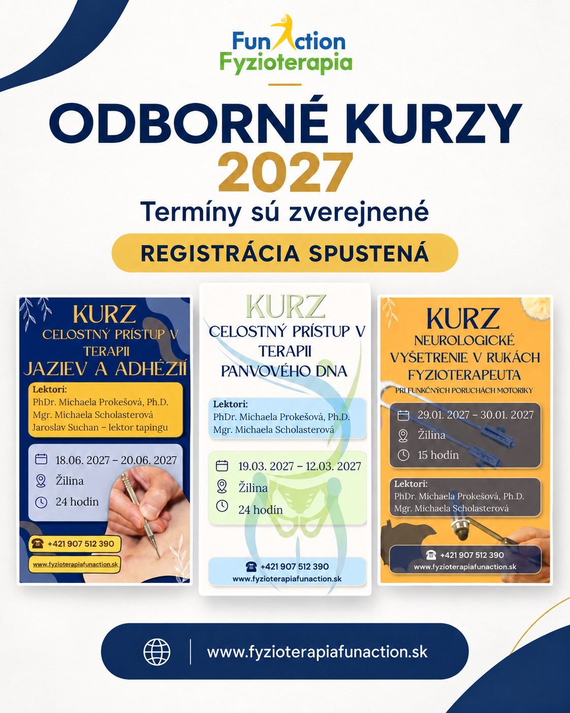 🎓Termíny odborných kurzov na rok 2027 sú zverejnené a registrácia je spustená!*

Aj v roku 2027 sa môžete tešiť na prakticky zamerané vzdelávanie v Žiline:

🔹 Neurologické vyšetrenie v rukách fyzioterapeuta
🔹 Celostný prístup v terapii panvového dna (zahŕňa aj manuálne ošetrenie)
🔹 Celostný prístup v terapii jaziev a adhézií

Rozšírte svoje odborné vedomosti a získajte nové postupy využiteľné priamo v praxi. 💙

👉 Podrobnosti a registráciu nájdete na: www.fyzioterapiafunaction.sk

#odbornekurzy #fyzioterapia #vzdelavaniefyzioterapeutov #fyzioterapeut #panvovedno #terapiajaziev #neurologickevysetrenie #FunActionFyzioterapia #Zilina